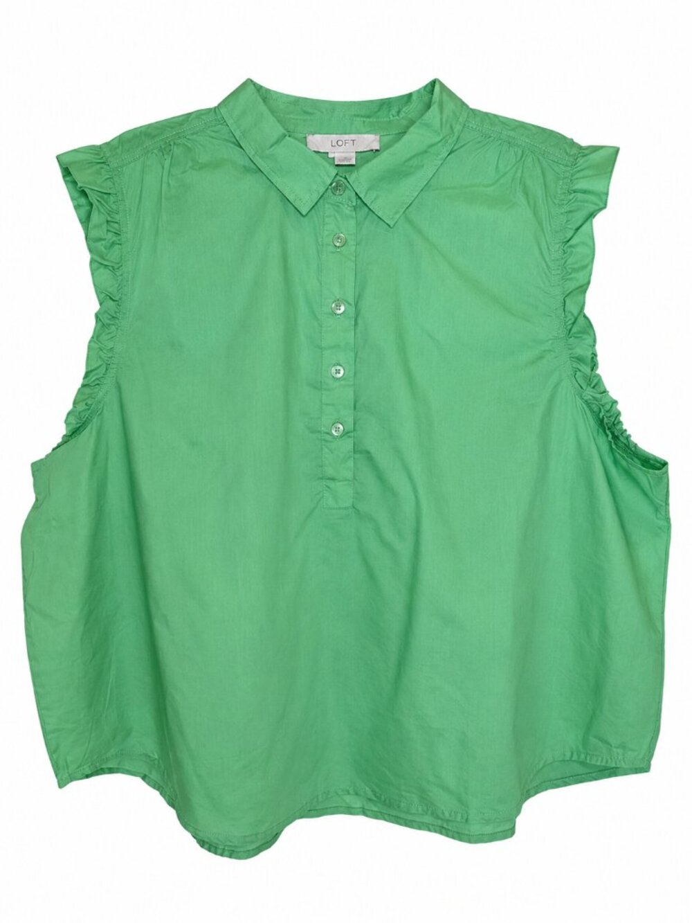 LOFT Womens XXL Green Ruffle Sleeve Collared Blouse Cotton Lyocell NWT Relaxed